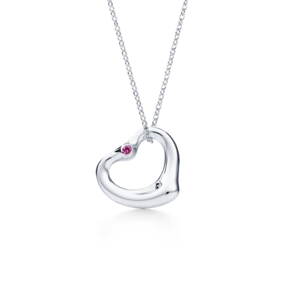 Tiffany & Co. Elsa Peretti Open Heart Pink Sapphire Gemstone 925 16” Necklace